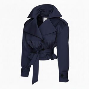 Cropped Oversized Navy Trench Coat